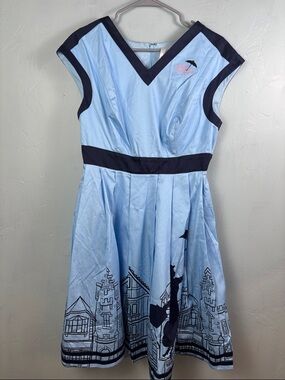Disney Light Blue and Navy Mary Poppins Cityscape Fit-and-Flare Dress